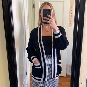Preppy style black with white stripes cardigan